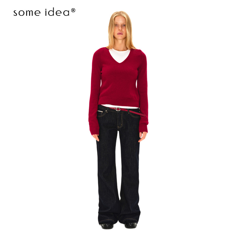 Some Idea Red Selvedge Denim Straight-Leg Slim-Fit Casual Flared Slim-Fit Long Pants Women's Jeans