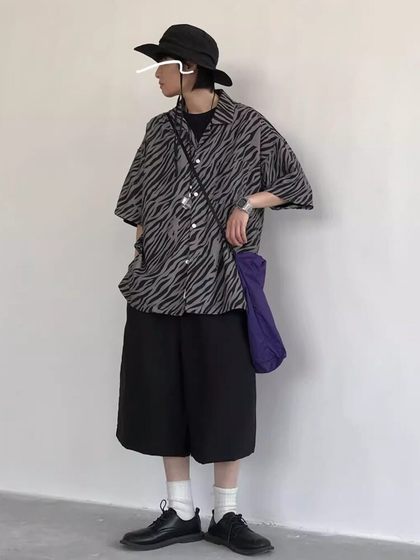 夏季日系港风咖色工装中裤男女宽松阔腿裤原宿风短裤休闲百搭西裤