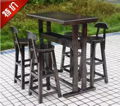 Factory direct sales bar table and chair combination outdoor courtyard solid wood bar chair coffee high-legged table and chair set charcoal