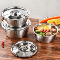 (three sets with lid) stainless steel basin deepens thick basin for home kitchen with soup bowl and wash vegetable oil basin
