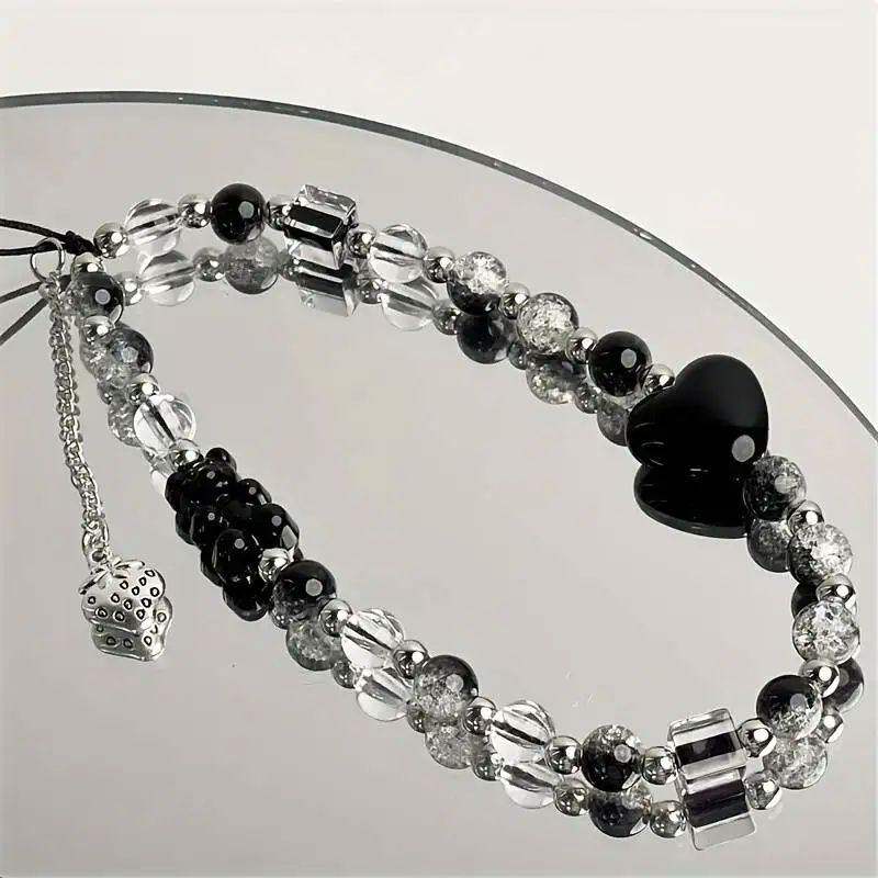 Black Strawberry Bear Love Phone Chain Charm Wrist Strap Key