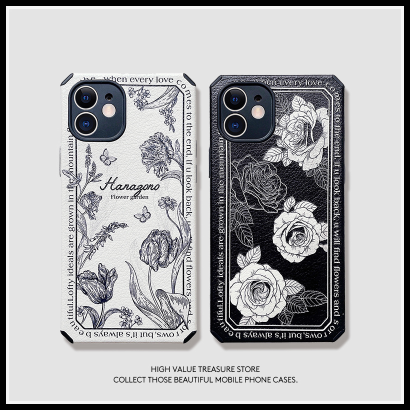 Niche retro flowers suitable for iphone13ProMax Apple 12pro mobile phone protective shell 14 high-end ins French