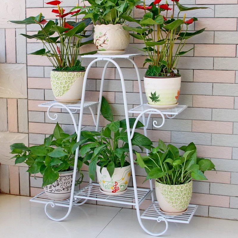 Flower shelf multi-layer functional flower room pot of balcony living room Iron art economy modern simple European style