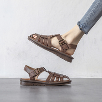 4 16F ten thousand people plant grass -- Amy Designer -- retro brown beef tendon softbottom braided Baotou sandal women