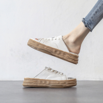 4 13D ten thousand people plant grass -- Amy Designer -- genuine leather white sports semi-slipper women wearing summer money