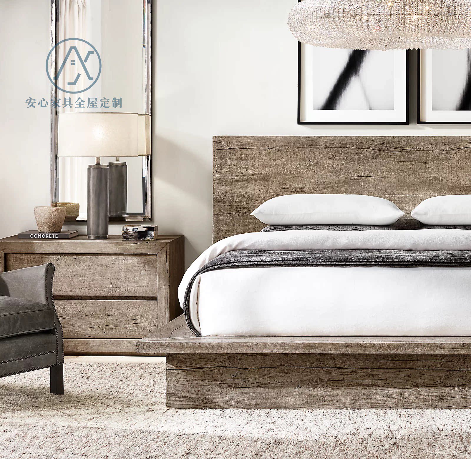 American countryside solid wood bed wedding bed method retro double man bed Home accommodation large bed-like room with furniture customizable 