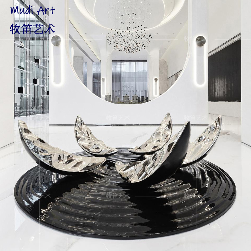 Sample House Display Center Golden Petal Composition Sculpture Pendulum Pieces Gold Dollar Treasure Abstract Marketing Center Hall Stairway Artwork
