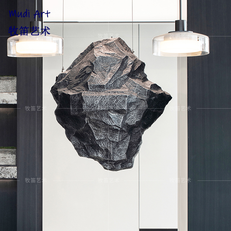 Abstract fiberglass black stone sculpture pendant sample house display center marketing center hall stairwell art ornament