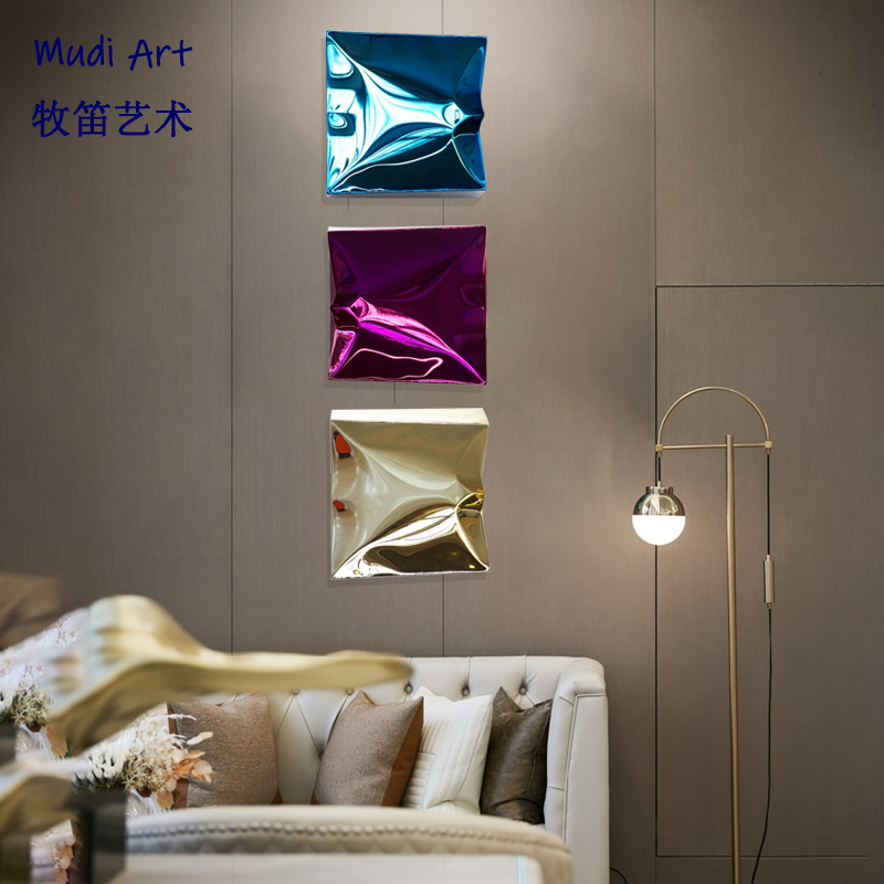 Stainless steel Square Colorful Wall Decorated with Decorative Painting Hanging Accessories Sample House Display Center Hall Soft-mounted Artwork Wall Decoration