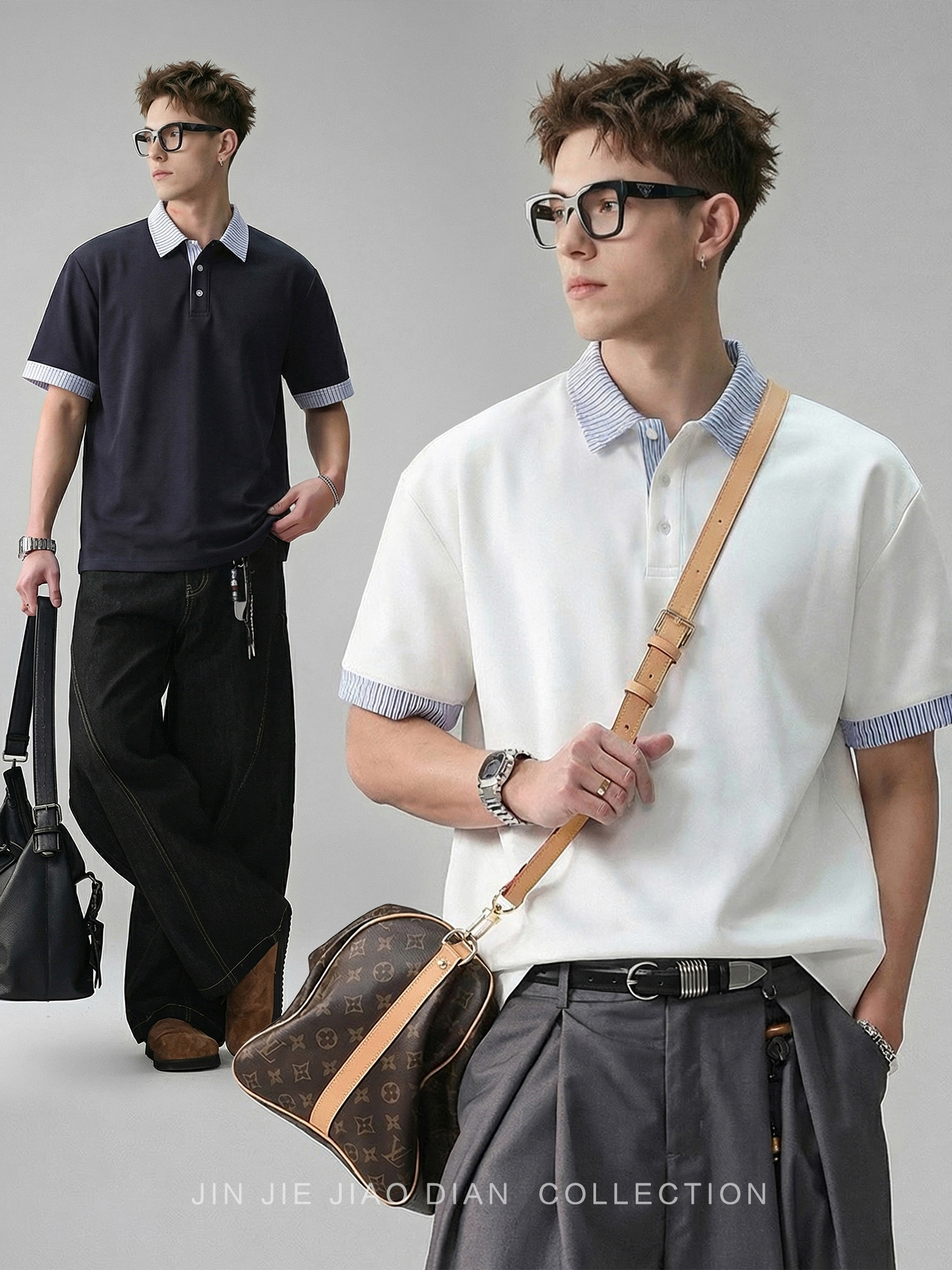 Weizburg High-End Stylish Striped Color-Block Lapel Polo Shirt Men's Short-Sleeve T-Shirt 2026 New Top