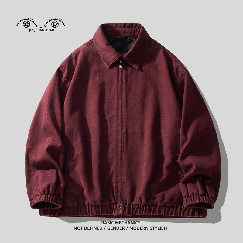 2026 Autumn Piedmont Wine Red Heavy Washed Denim Jacket Men's Autumn Loose American Workwear Jacket