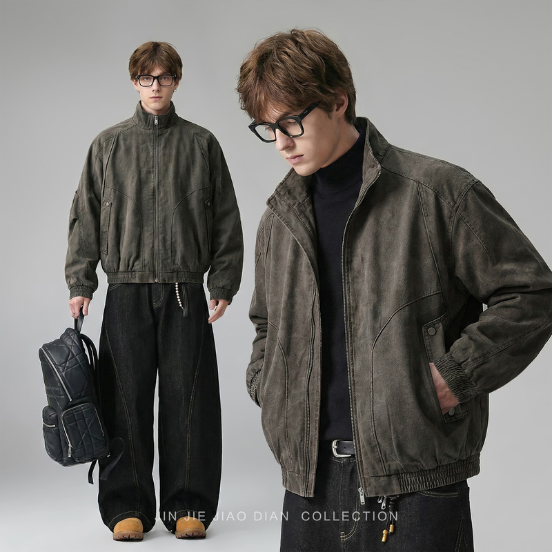 67.1% Lyocell Blend 2026 Autumn Foggy Gray Green Washed Light Workwear Jacket Men's Loose Casual Jacket