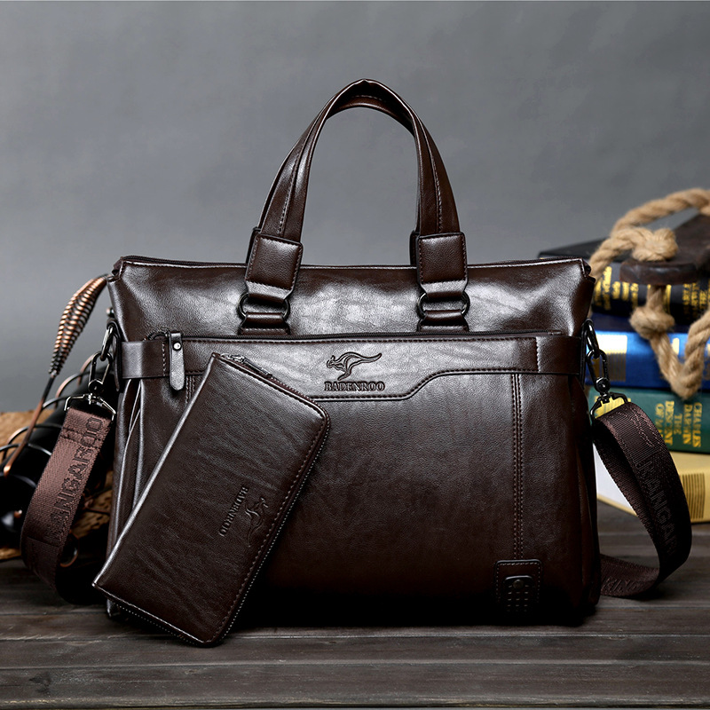 Texture Atmosphere Men's handbag handbag Work leather bag Yoko Large capacity briefcase Soft leather Casual Slant Satchel Shoulder Bag