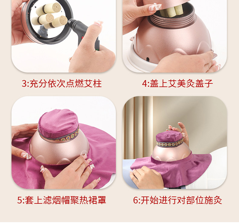 Portable Moxibustion Box Ai Jiu He with 54 Aged Moxa Cones for Abdominal Warm Heat Therapy in use