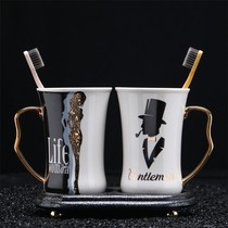 European ceramic bathroom wash set Simple tray type brushing mouthwash cup Tooth cylinder Tooth holder Couple cup pair
