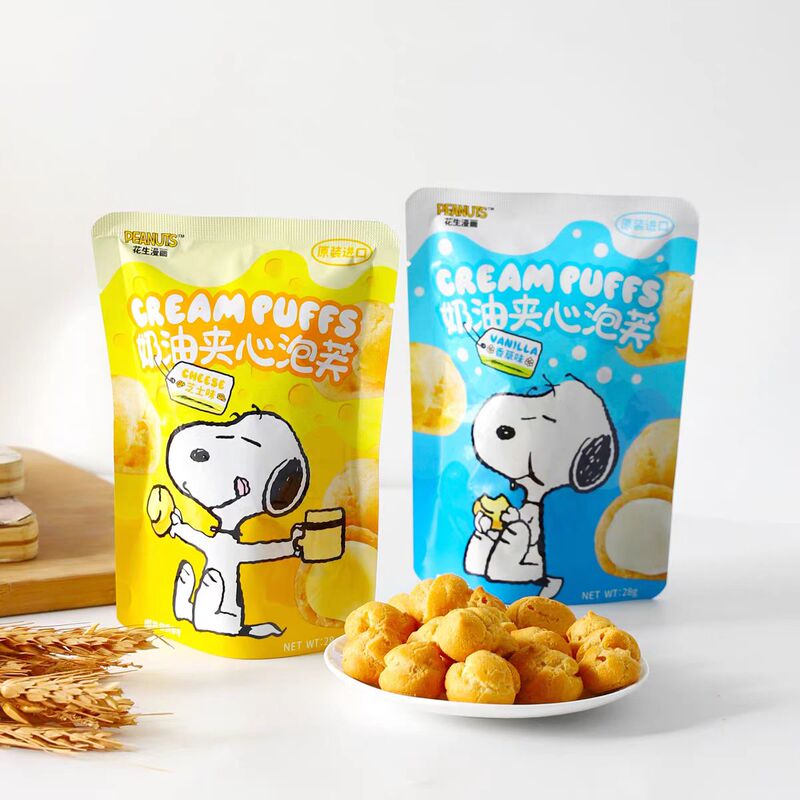 Imported from Indonesia, Peanuts Snoopy Cheese Vanilla Flavored Cream-Filled Puffs, Popular Snack, Free Shipping