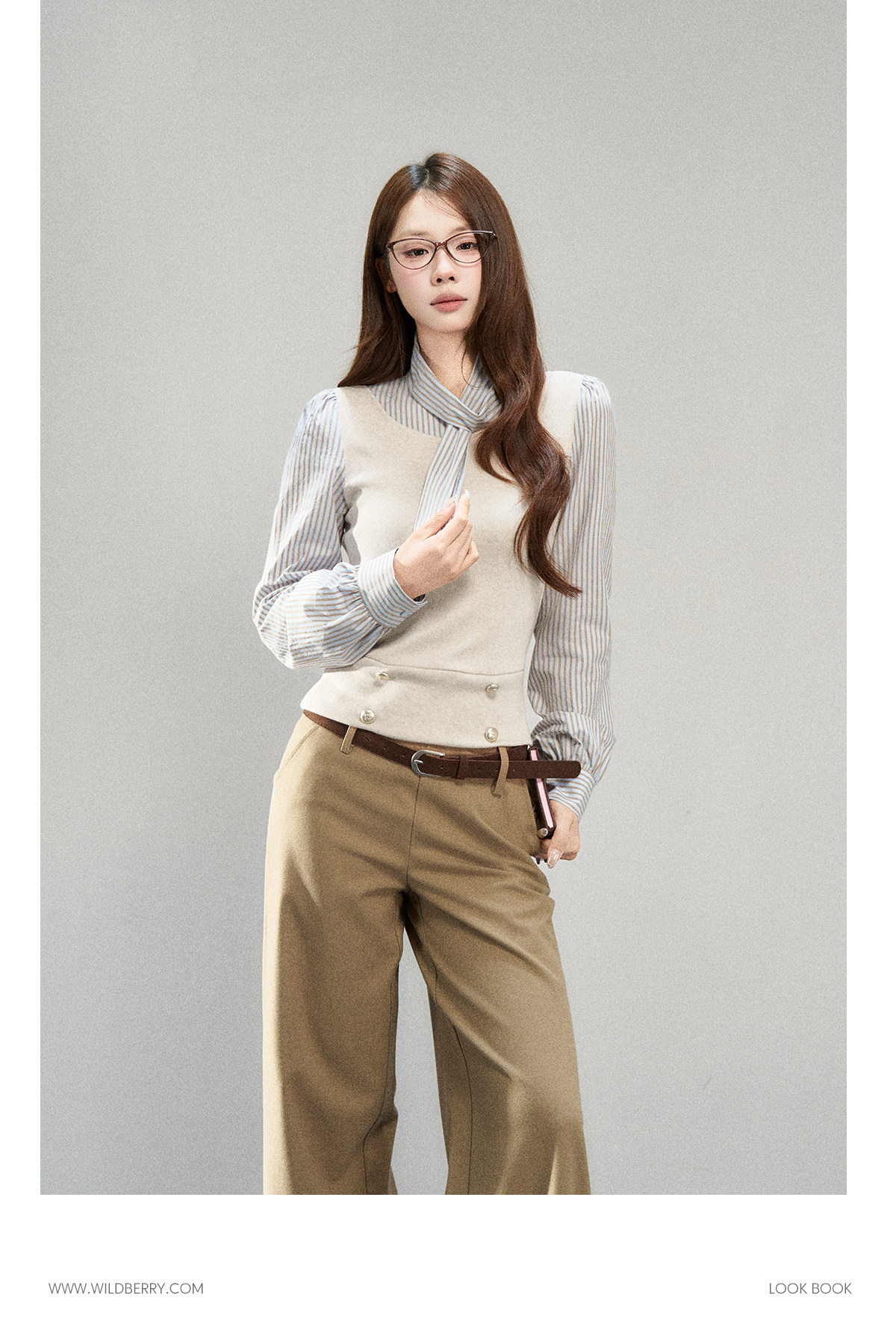 Wildberry Striped Tie-Waist Faux Two-Piece Shirt