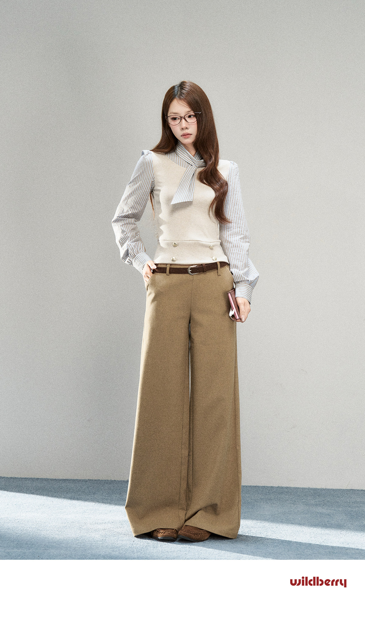Wildberry Striped Tie-Waist Faux Two-Piece Shirt