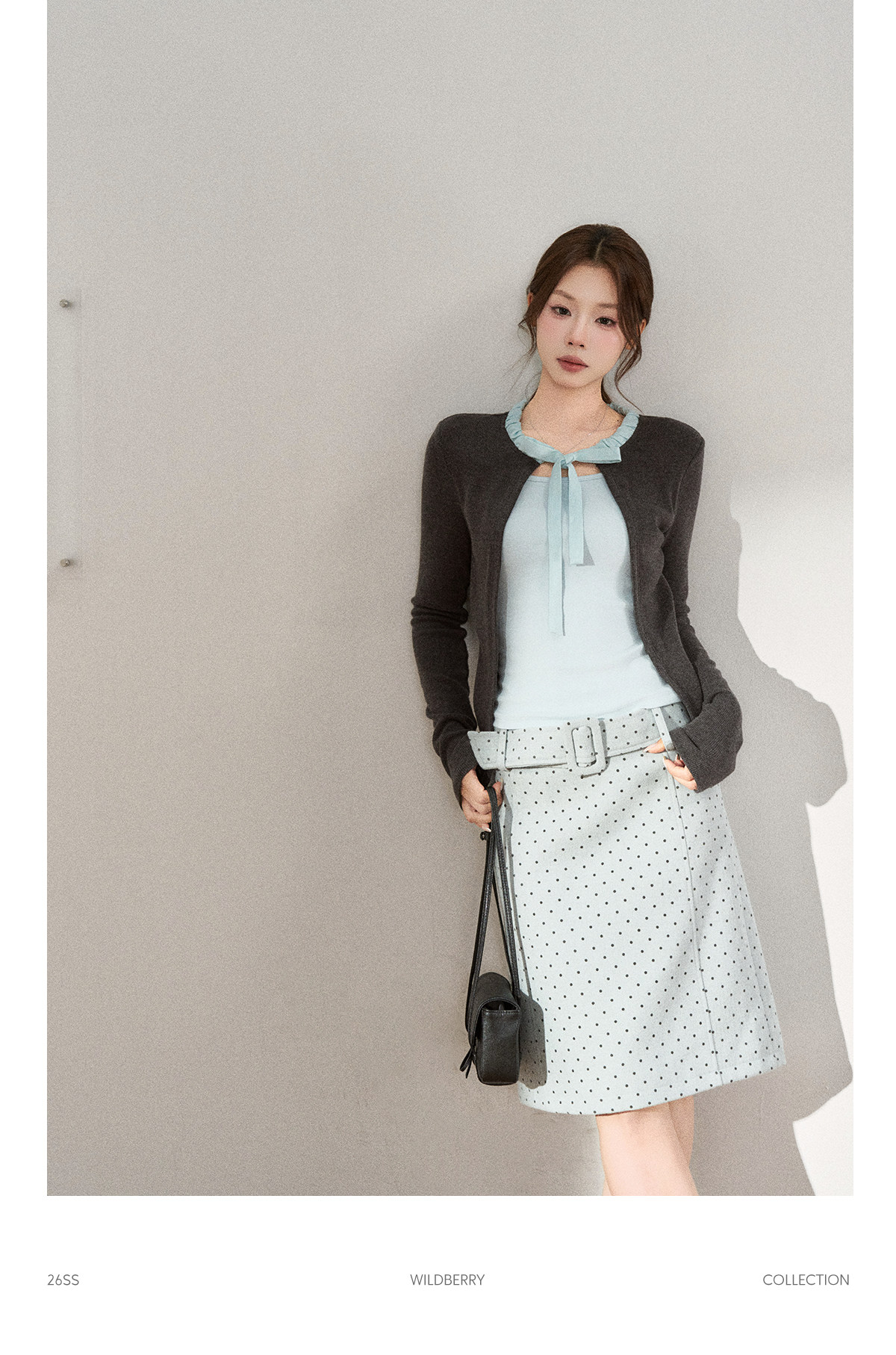 Wildberry Polka Dot Belted A-Line Midi Skirt