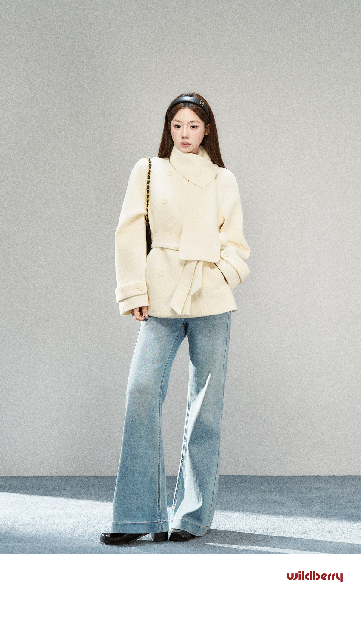 Wildberry Scarf-Collar Tie-Waist Short Coat