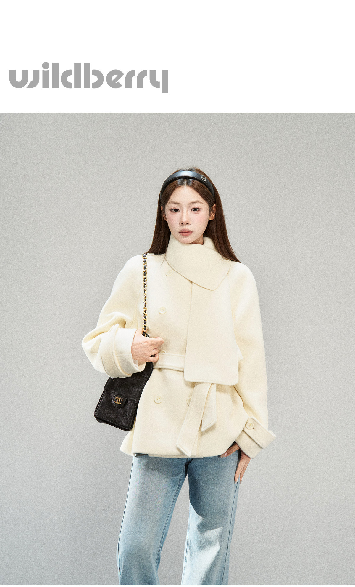 Wildberry Scarf-Collar Tie-Waist Short Coat