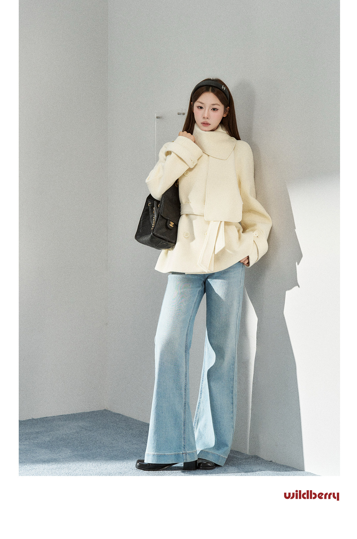 Wildberry Scarf-Collar Tie-Waist Short Coat