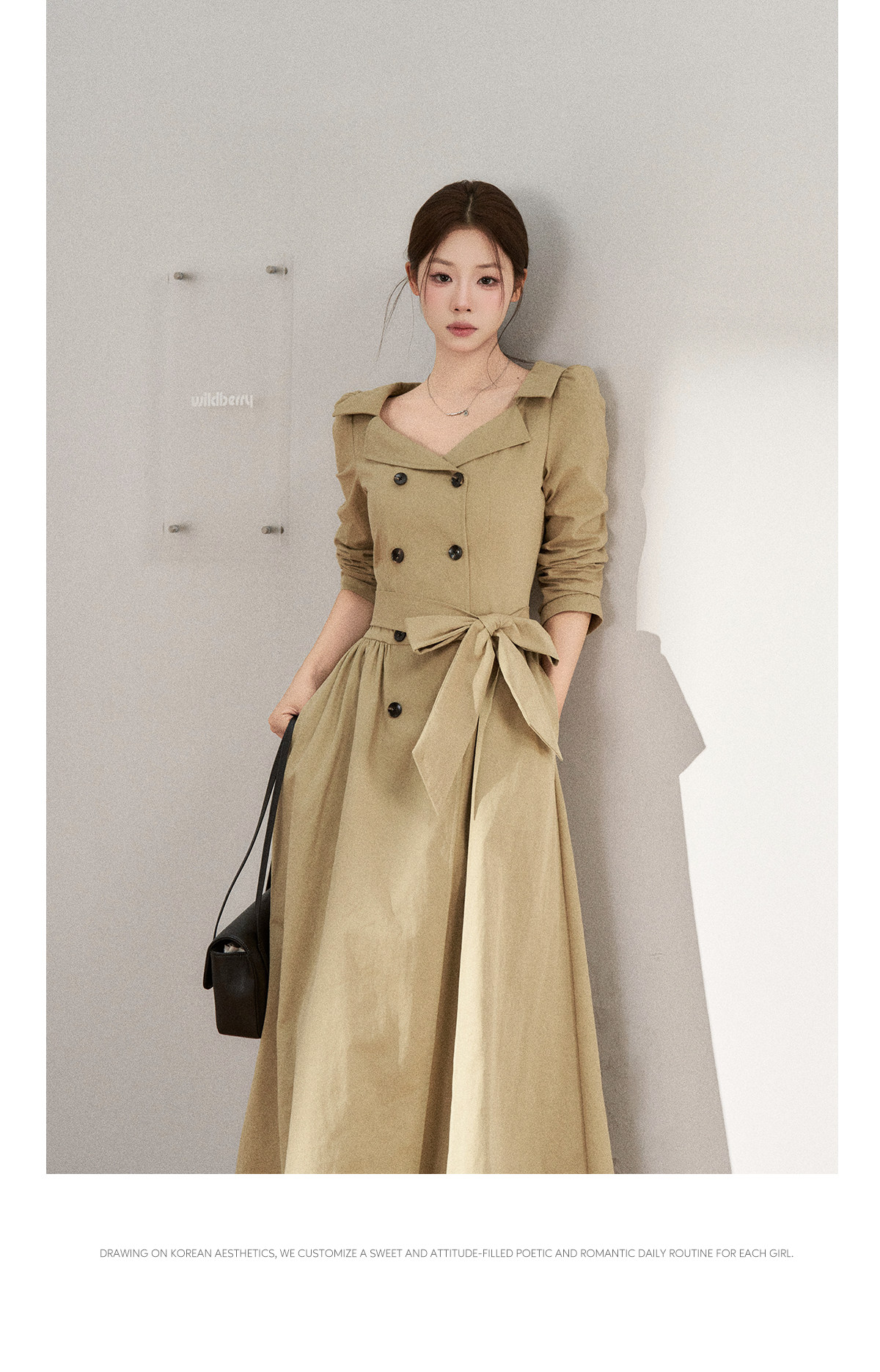 Wildberry Khaki Trench-Style Belted Midi Dress