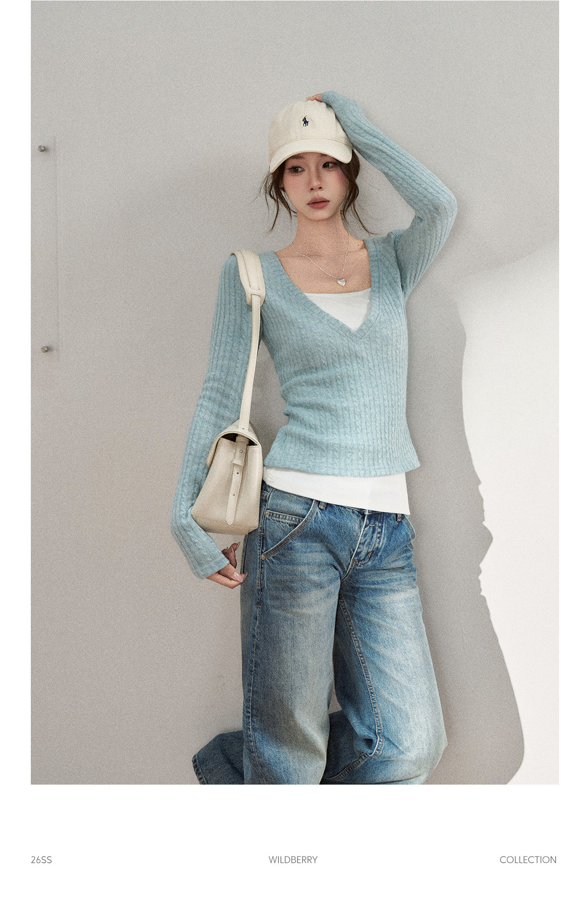 Wildberry Faux Two-Piece V-Neck Ribbed Knit Top