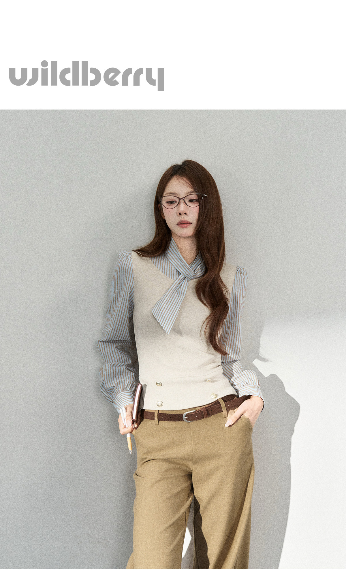 Wildberry Striped Tie-Waist Faux Two-Piece Shirt