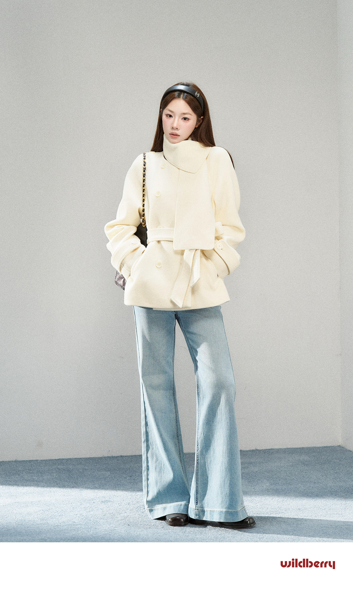 Wildberry Scarf-Collar Tie-Waist Short Coat