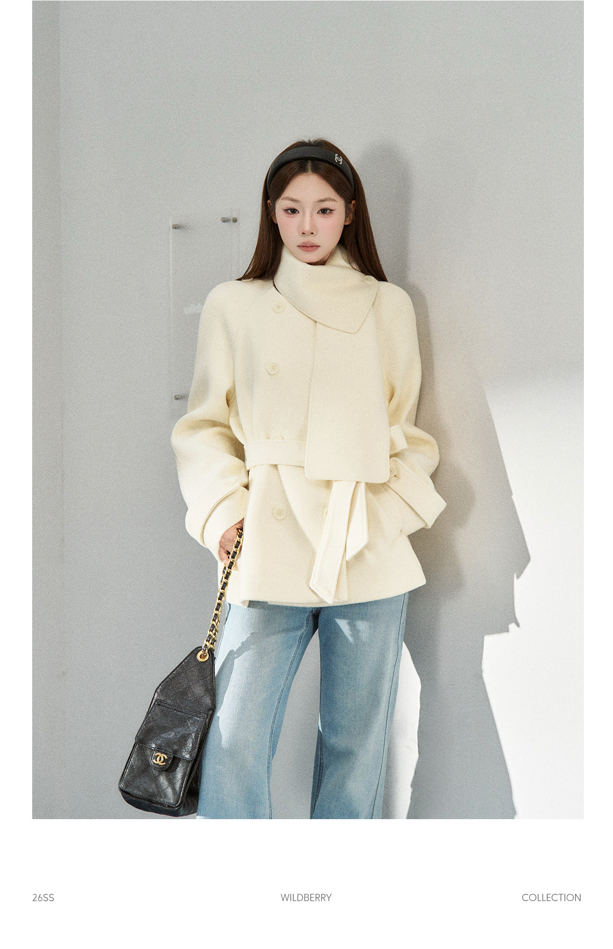 Wildberry Scarf-Collar Tie-Waist Short Coat
