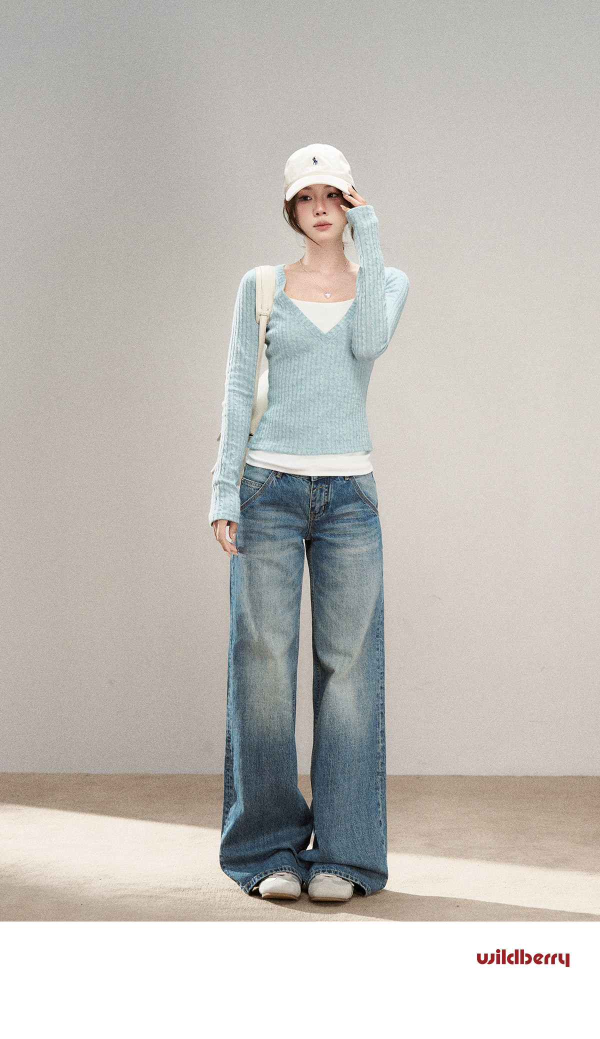 Wildberry Faux Two-Piece V-Neck Ribbed Knit Top