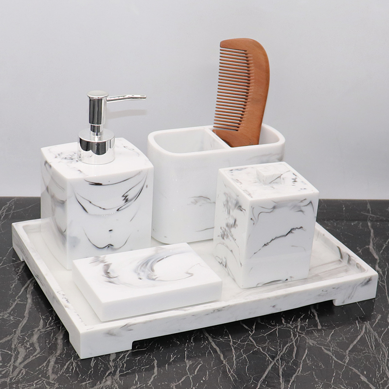 Hotel light luxury lotion bottled cotton swab box storage tray wash set resin bathroom series product decoration