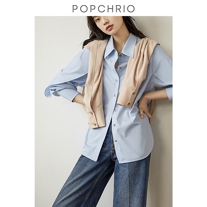 Okoli◆ Skin fold design sensation white pure long - sleeved shirt retro - harbor wind shirt female spring