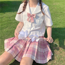 Raspberry black tea jk uniform skirt female genuine suit summer short sleeve students college style school uniform High School full set