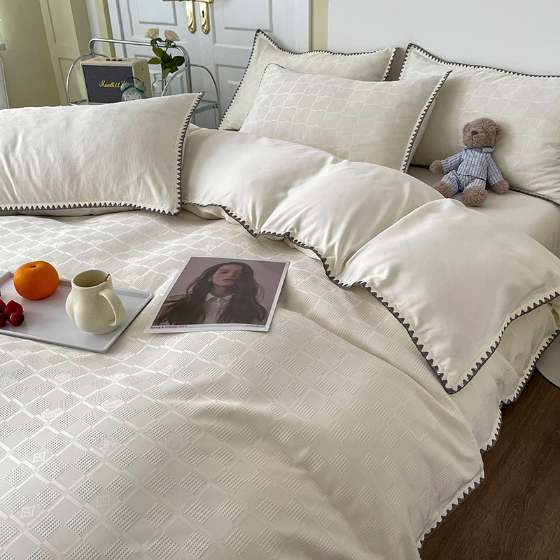 Net red recommended waffle bed four-piece set of pure cotton cotton quilt cover sheet dormitory three-piece set of bed cover four seasons