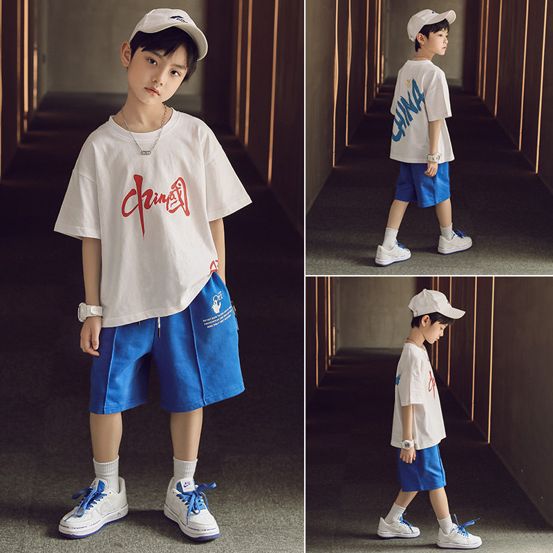 Kids Sports Boys Set Summer 2022 New Fashion Summer Wear Red Short Sleeves Big Boy Kids Handsome Boy