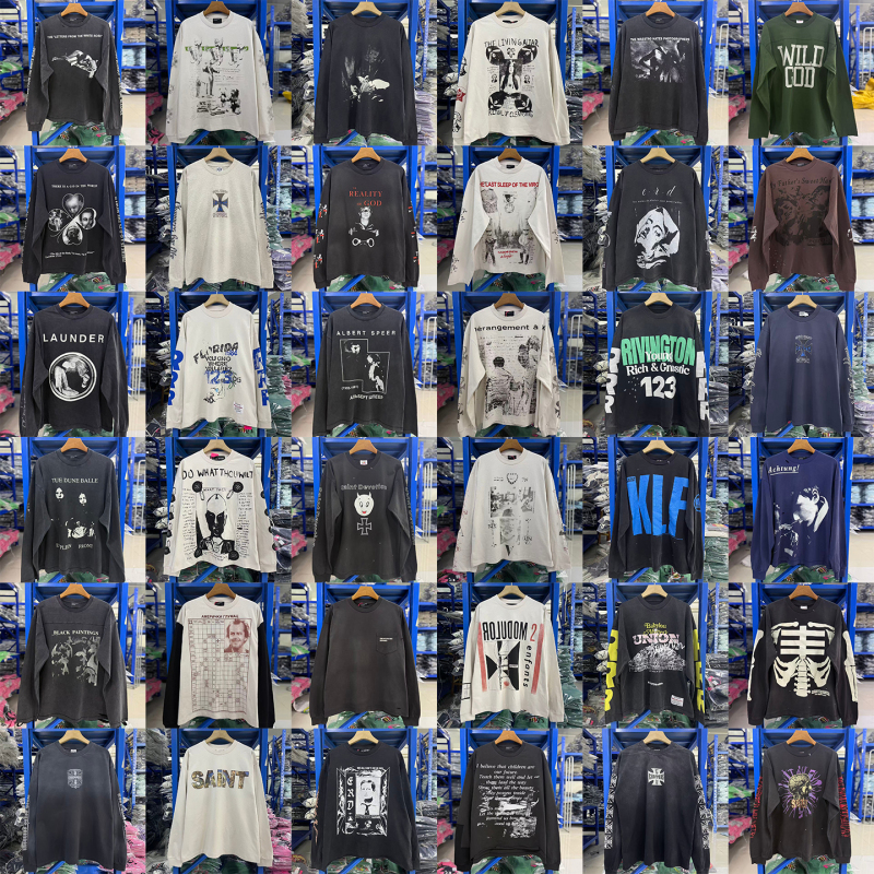 Long-Sleeve T-Shirt New Style Erd Washed-Out Distressed Rich Kid Top Saint Base Shirt Rrr123 Round Neck Trendy ins