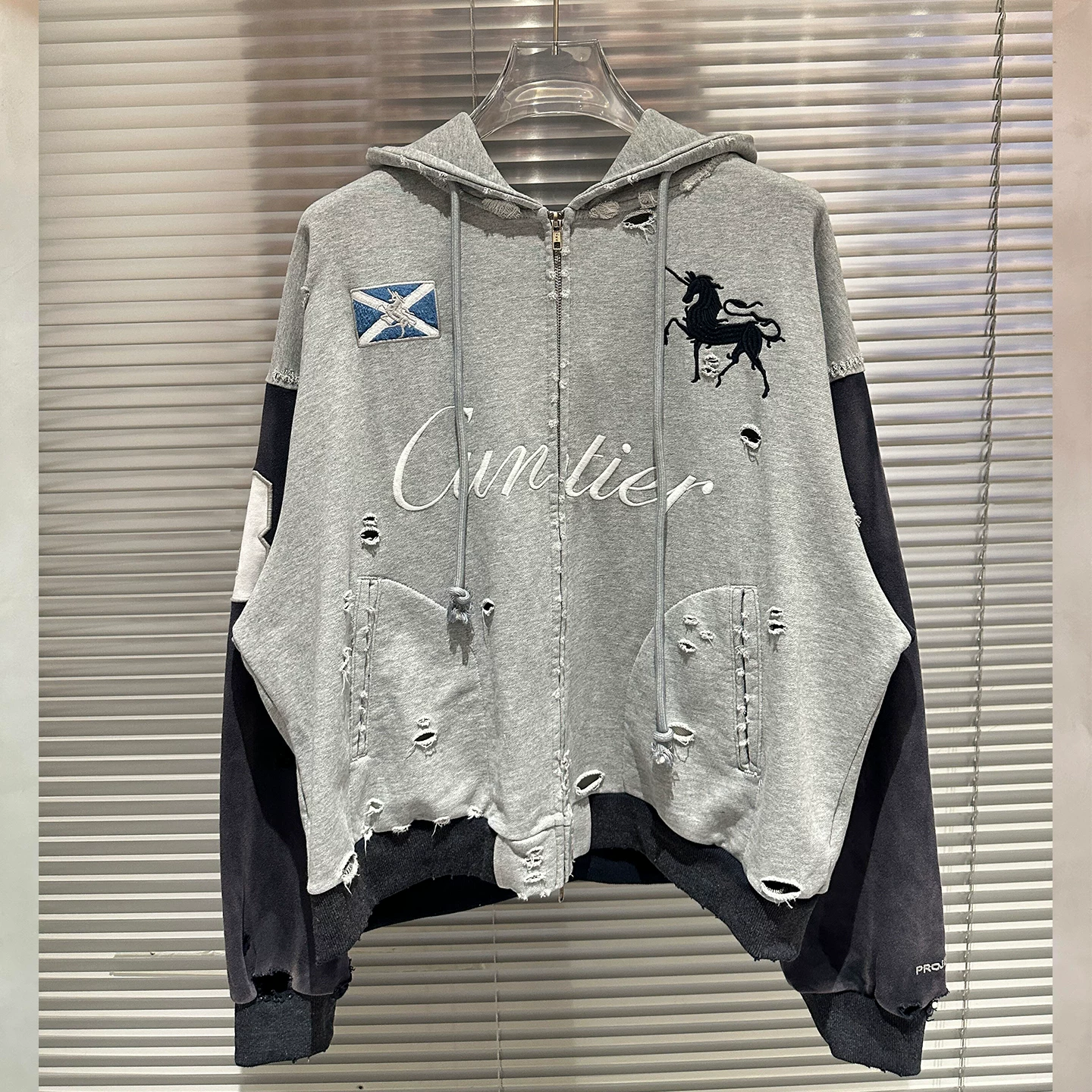 Худи-кофта с капюшоном на молнии Grailz Project G/R Niche Trendy Brand Washing and Destruction Slogan
