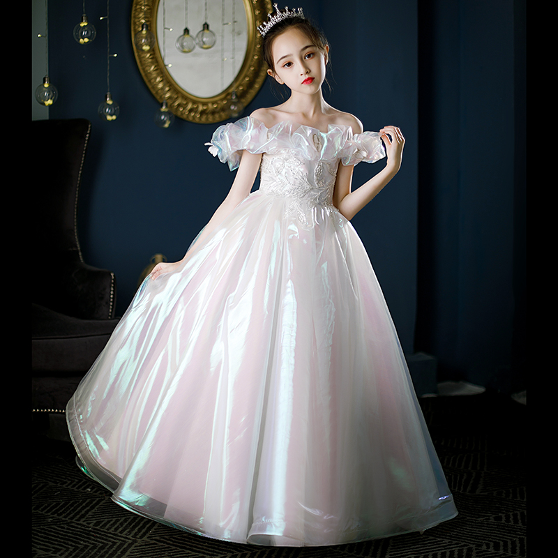 Girl Gown Summer Children Host Princess Nepotism Dress Girl Wedding Dress Fluffy Skirt Girl Piano out of the high end