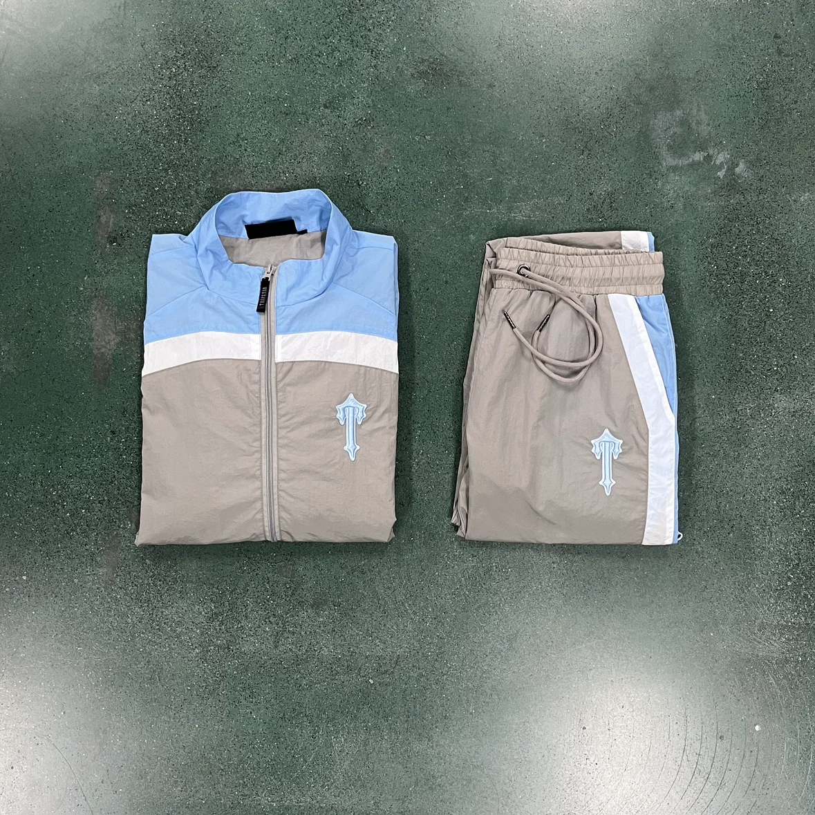 [TrapstarCentralCee同款T标梭织套装宝贝蓝拼灰风格drip ukdrill]