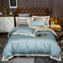 Light luxury cotton 100 long-staple cotton four-piece embroidery quilt cover pure cotton bed sheet naked sleeping bedding 4