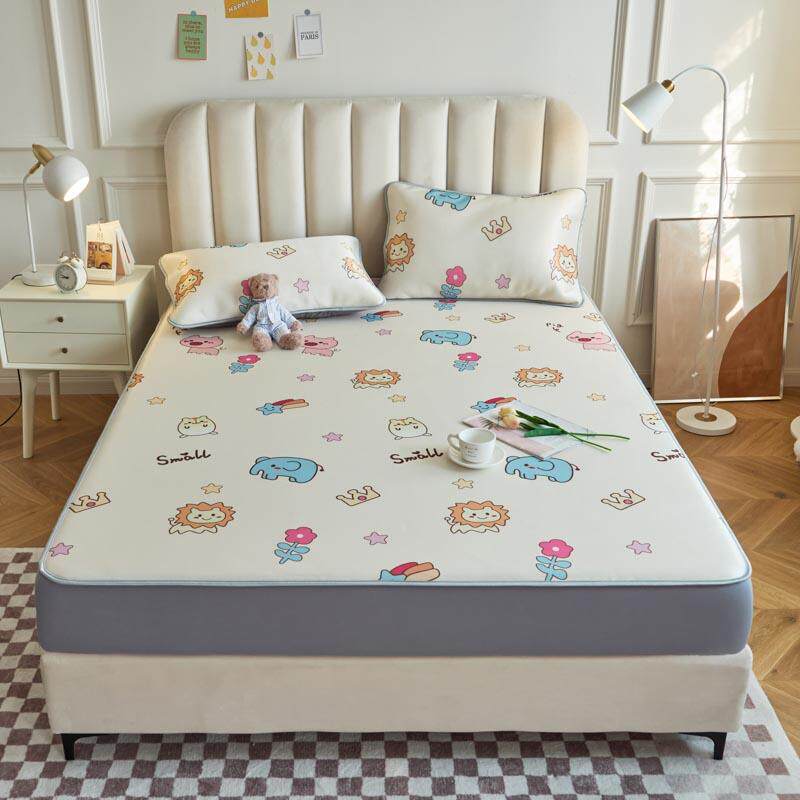 Cartoon ice silk mat all-inclusive bed cover three-piece set 1 5m household 1 8m air conditioning soft mat summer
