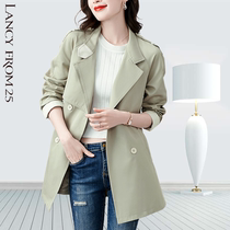 Langzi womens clothing 2022 spring and autumn domestic new self-cultivation all-match mid-length casual waist windbreaker coat