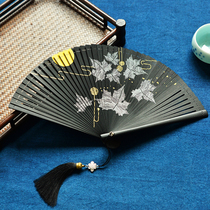 Day Style China Wind Maple Leaf Full Bamboo Fan Folding Fan Hollowed-out Ancient Wind Male And Female Folding Fan Hanfu Qipao Dance Fan