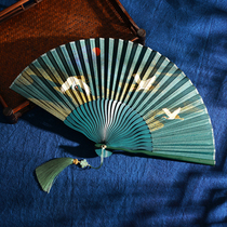 China Wind Classical Flying Crane Japan Fold Fan Nostalgia Vintage Vintage Wind Qipao Han Fu Mix With Walking Show Photo-Prop Gifts