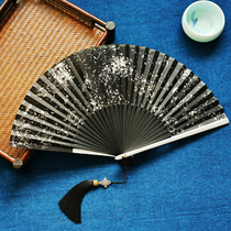 Chinese wind sprinkled with silver and silver in silk-style retro style Japanese hanfu discount fan Classical Qipao Walk Show