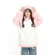 Original sweet and cool cat star embroidered color block jacket for women