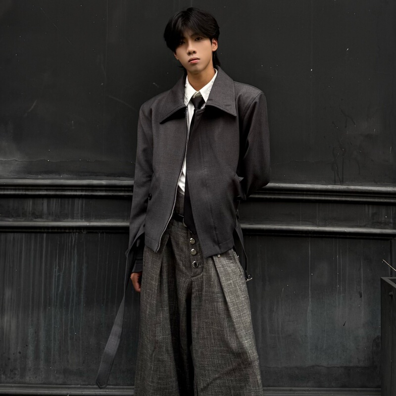 Rtimfd Libyan Cupro Wool Fine-Spun Tie-Waist Blazer Trench Coat Spring Boxy Fit Shoulder-Padded Jacket