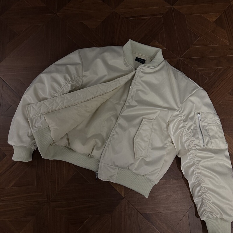 Rtimfd 3m American Ma1 Flight Jacket Champagne Color Bomber Cotton Jacket Short Wide Silhouette Three-Proof Baseball Jacket